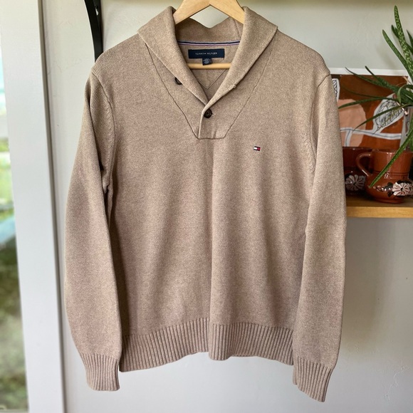 Tommy Hilfiger Tan Khaki Neutral Cotton Sweater Size Medium - Picture 9 of 9